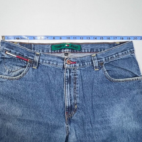 Tommy Jeans 40 x 30 Medium Wash Boot Cut Denim Distressed Hilfiger Straight Leg - Picture 11 of 14